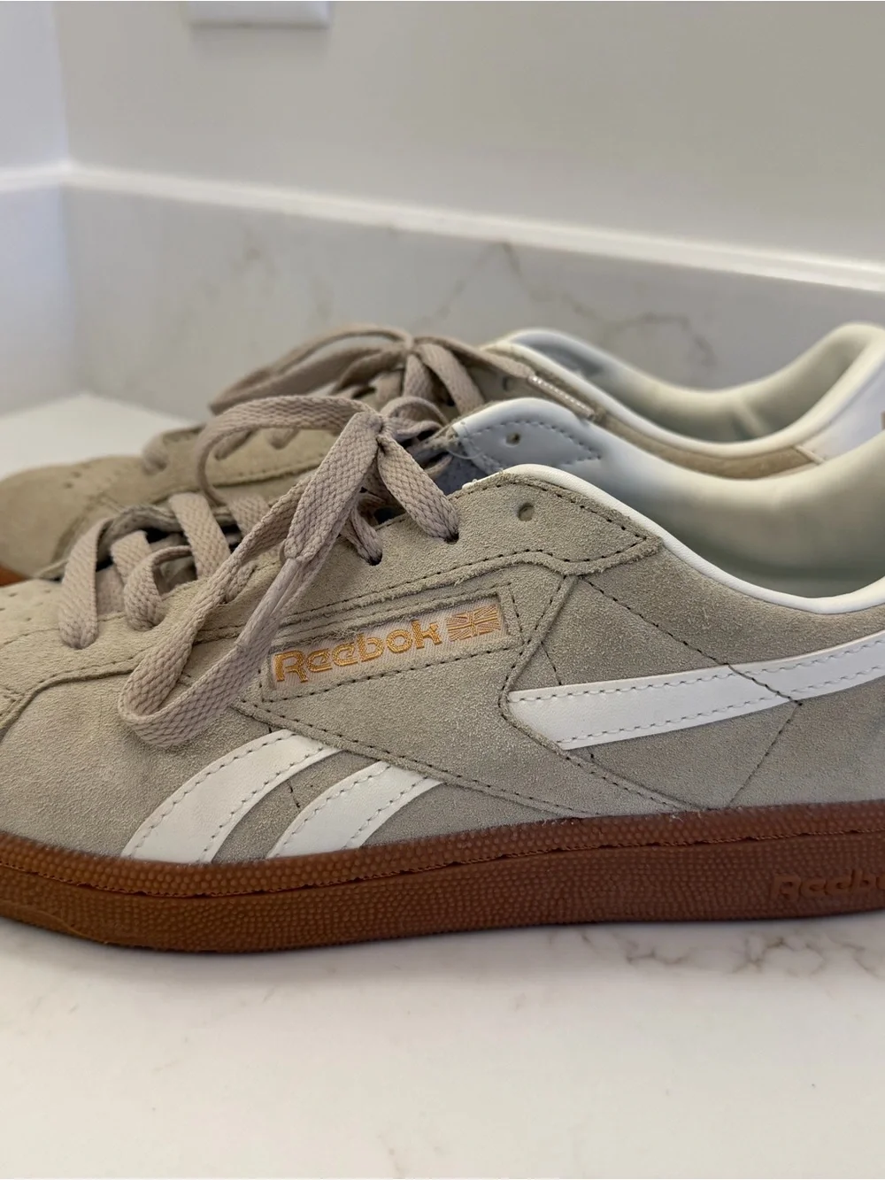 Reebok women’s Suede Sneaker - Taupe, White & Gum